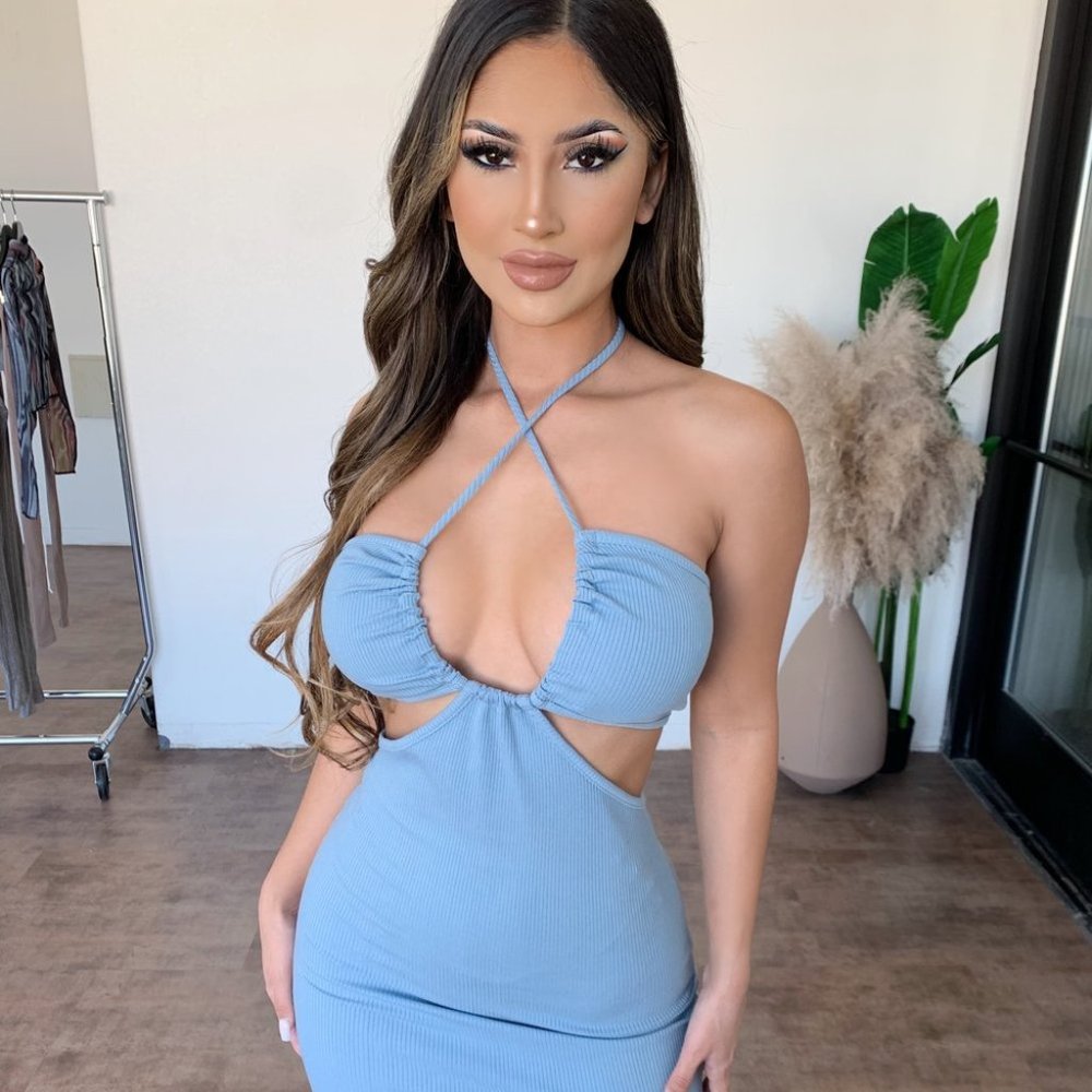 Cutout Halter Mini Dress - Baby Blue